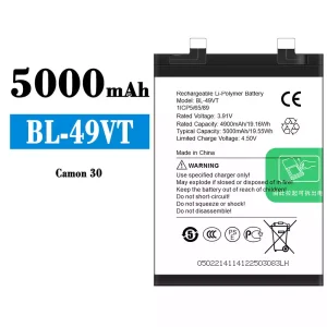 Mobiltelefon akku/akkumulátor BL-49VT alkalmas Tecno Camon 30