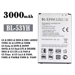 Mobiltelefon akku/akkumulátor BL-53YH alkalmas LG G3 / G3 Stylus / G3 Dual-LTE / G3 LTE-A / G3 Prime