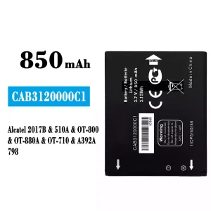 Mobiltelefon akku/akkumulátor CAB3120000C1 alkalmas Alcatel 2017B/510A/798/OT-800/OT-880A/OT-710/A392A