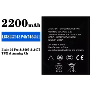 Mobiltelefon akku/akkumulátor Li3822T43P4h746241 alkalmas ZTE Blade L4 Pro/Amazing X3s