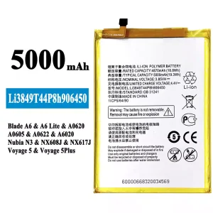 Mobiltelefon akku/akkumulátor Li3849T44P8h906450 alkalmas ZTE Blade A6/A6 Lite/Nubia N3/Voyage 5/Voyage 5 PLUS