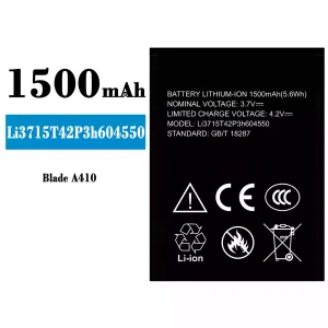 Mobiltelefon akku/akkumulátor Li3816T43P4h604550 alkalmas ZTE Blade A410