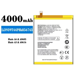 Mobiltelefon akku/akkumulátor Li3939T44P8h856743 alkalmas ZTE Blade A6/A3